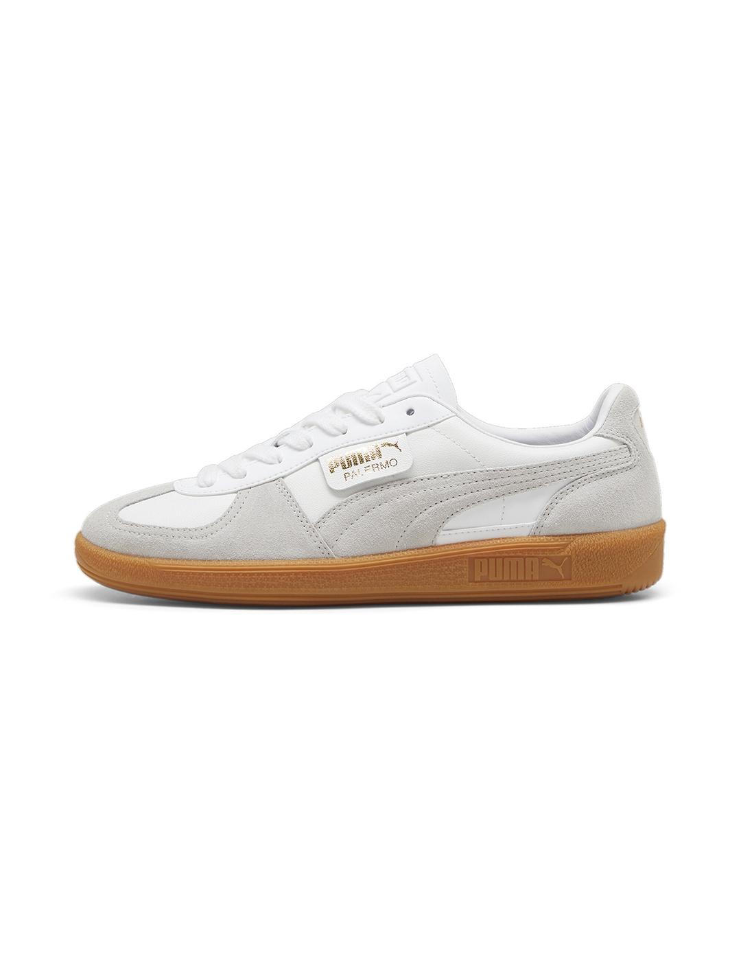 Zapatillas Puma Palermo piel blanca gris de mujer