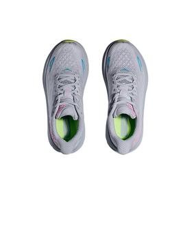 Zapatillas Hoka Clifton 9 azul con lima de mujer