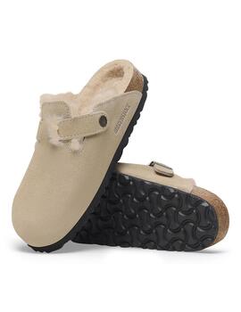 Zuecos Birkenstock Boston con pelo piedra de mujer