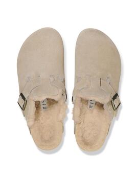 Zuecos Birkenstock Boston con pelo piedra de mujer