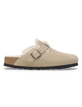 Zuecos Birkenstock Boston con pelo piedra de mujer