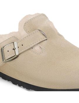 Zuecos Birkenstock Boston con pelo piedra de mujer