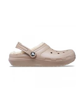 Zuecos Crocs Classic Lined Clog beige con pelo de mujer