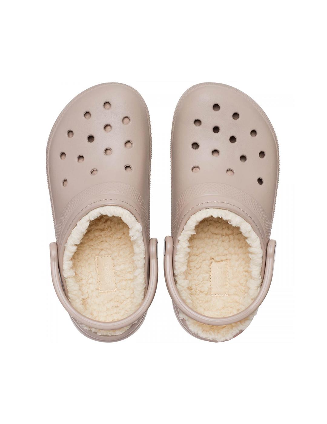 Zuecos Crocs Classic Lined Clog beige con pelo de mujer