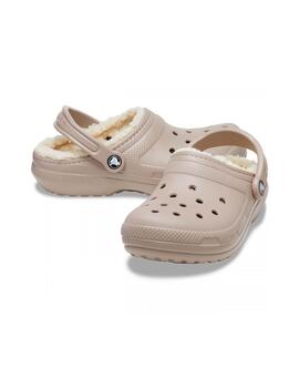 Zuecos Crocs Classic Lined Clog beige con pelo de mujer