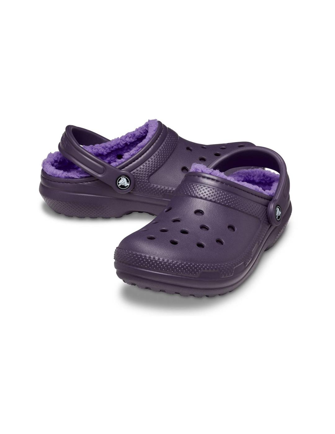 Zuecos Crocs Classic Lined Clog con pelo morados de mujer