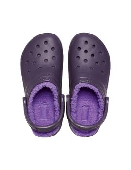 Zuecos Crocs Classic Lined Clog con pelo morados de mujer