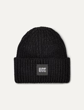 Gorro UGG Chunky Rib Logo negro de mujer