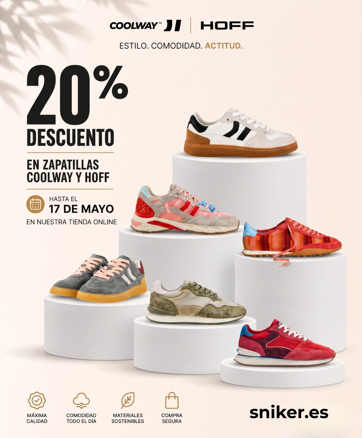 descuento 20% en zapatillas Coolway y Hoff Promoción sneakers en Sniker.es tu tienda de zapatillas deportivas y moda sport casual en Ourense Galicia.