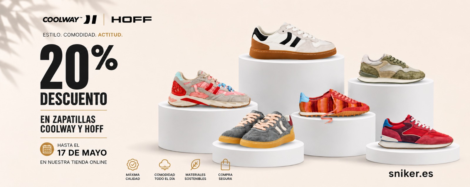 descuento 20% en zapatillas Coolway y Hoff Promoción sneakers en Sniker.es tu tienda de zapatillas deportivas y moda sport casual en Ourense Galicia.