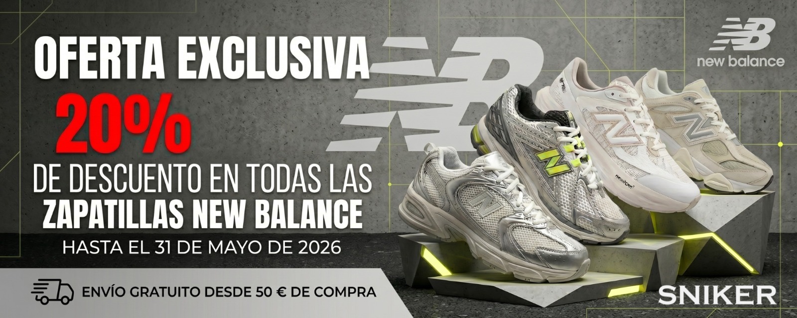 descuento 20% en zapatillas New Balance Promoción sneakers en Sniker.es tu tienda de zapatillas deportivas y moda sport casual en Ourense Galicia