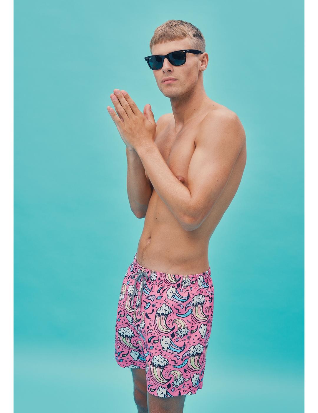 Bañador Boardies Wavey Days mid length pink para hombre