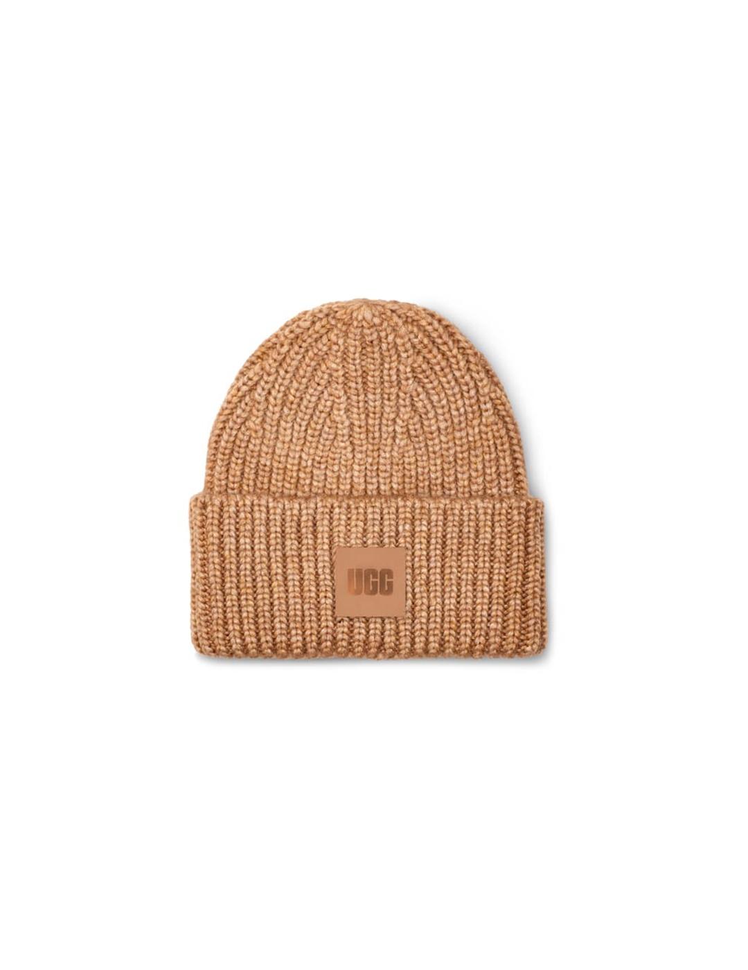 Gorro UGG Chunky Rib Logo camel de hombre y mujer
