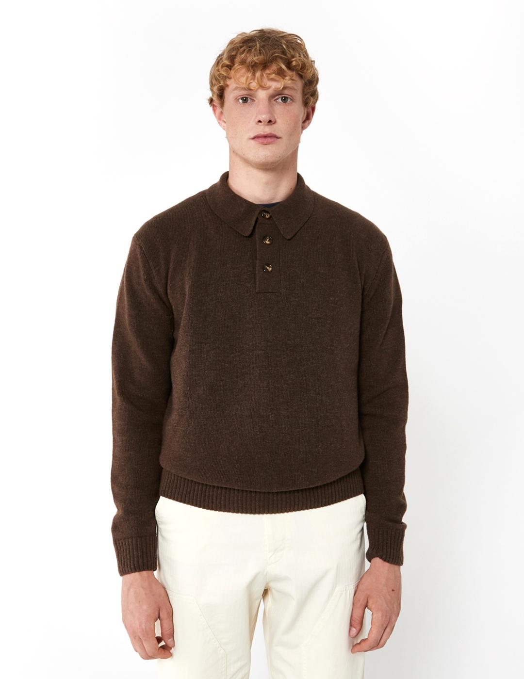 Jersey Pompeii Brand Cacao Wool Knitted Polo para hombre