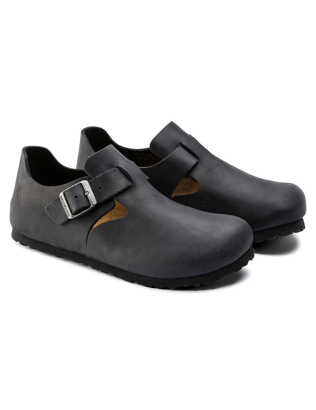 Zuecos Birkenstock London Oiled piel negra de hombre y mujer