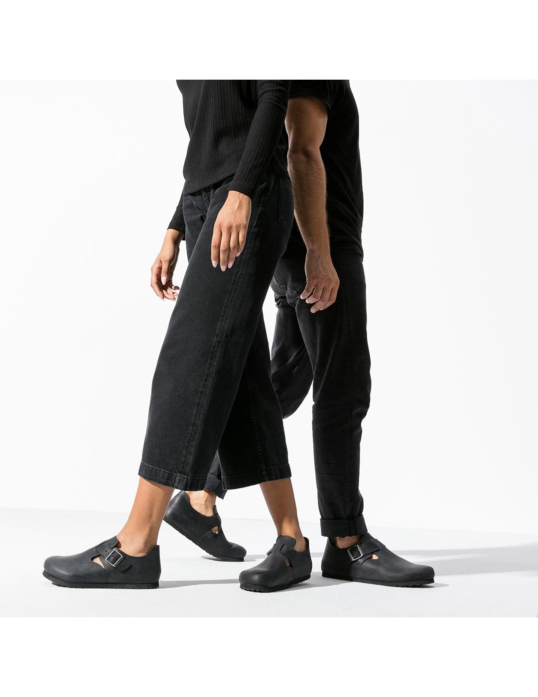 Zuecos Birkenstock London Oiled piel negra de hombre y mujer