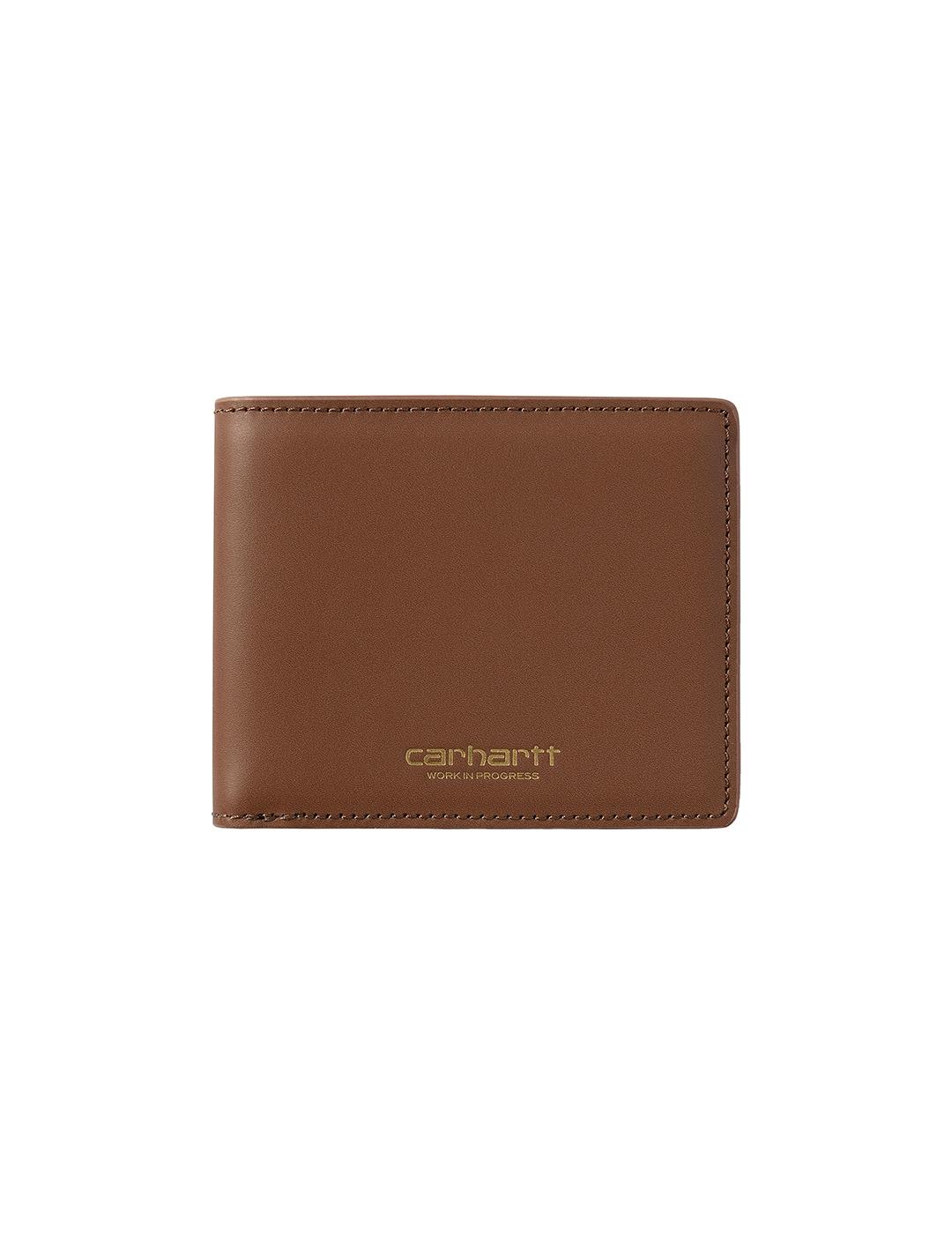 Billetera Carhartt Wip Vegas Billfold leather cognac gold de hombre.