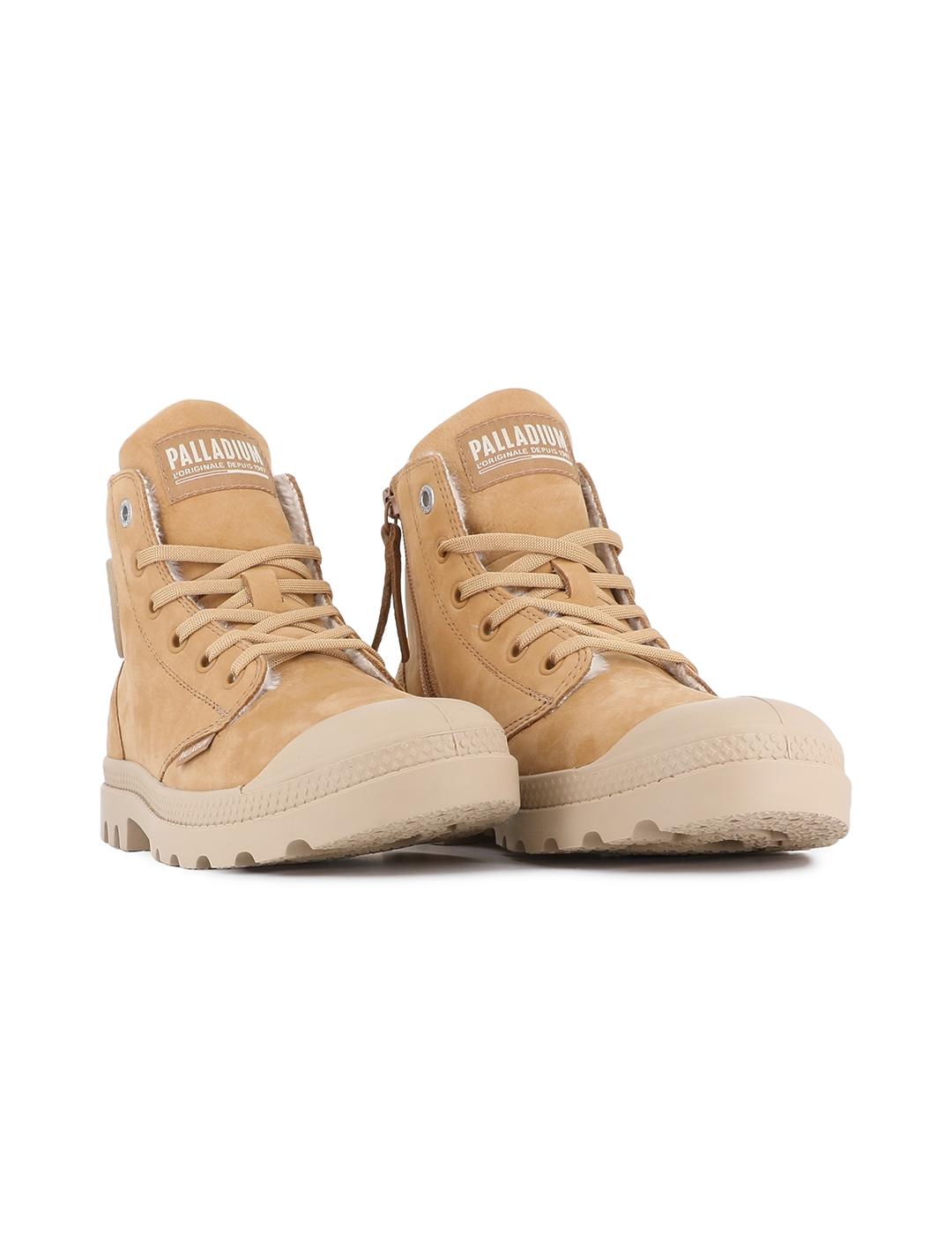 Botas Palladium Pampa Hi Zip con pelo camel de mujer