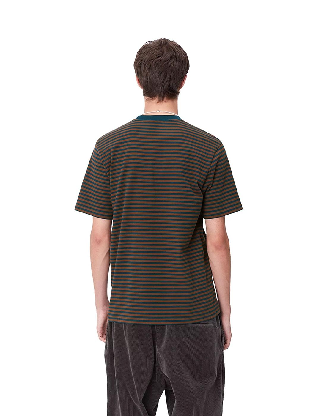 Camiseta Carharrt Wip Verner azul con marrón de hombre