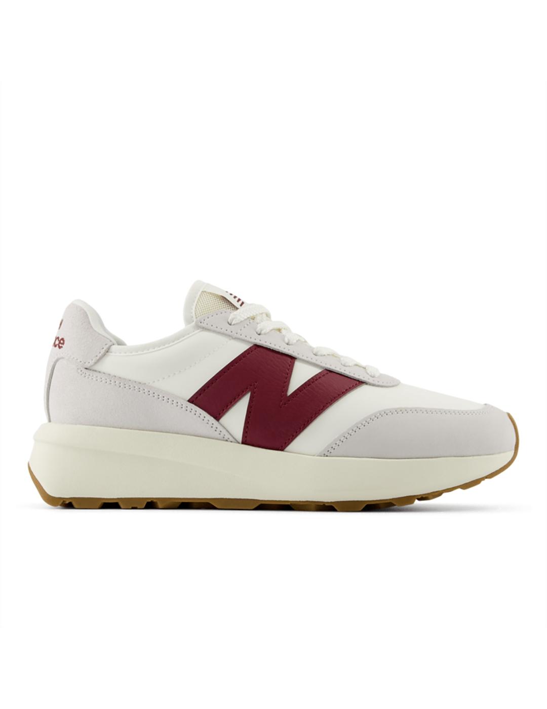 Zapatillas New Balance U370CB blanca granate piel de mujer y