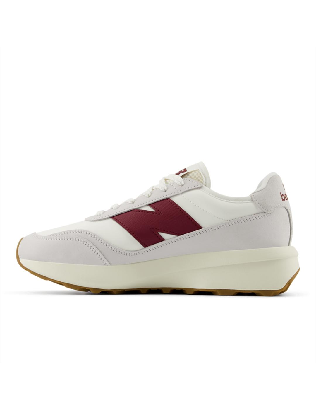 Zapatillas New Balance U370CB blanca granate piel de mujer y