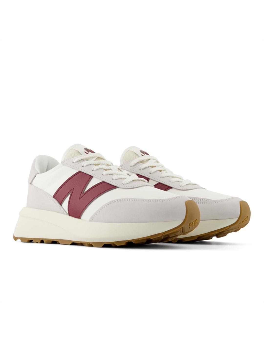 Zapatillas New Balance U370CB blanca granate piel de mujer y