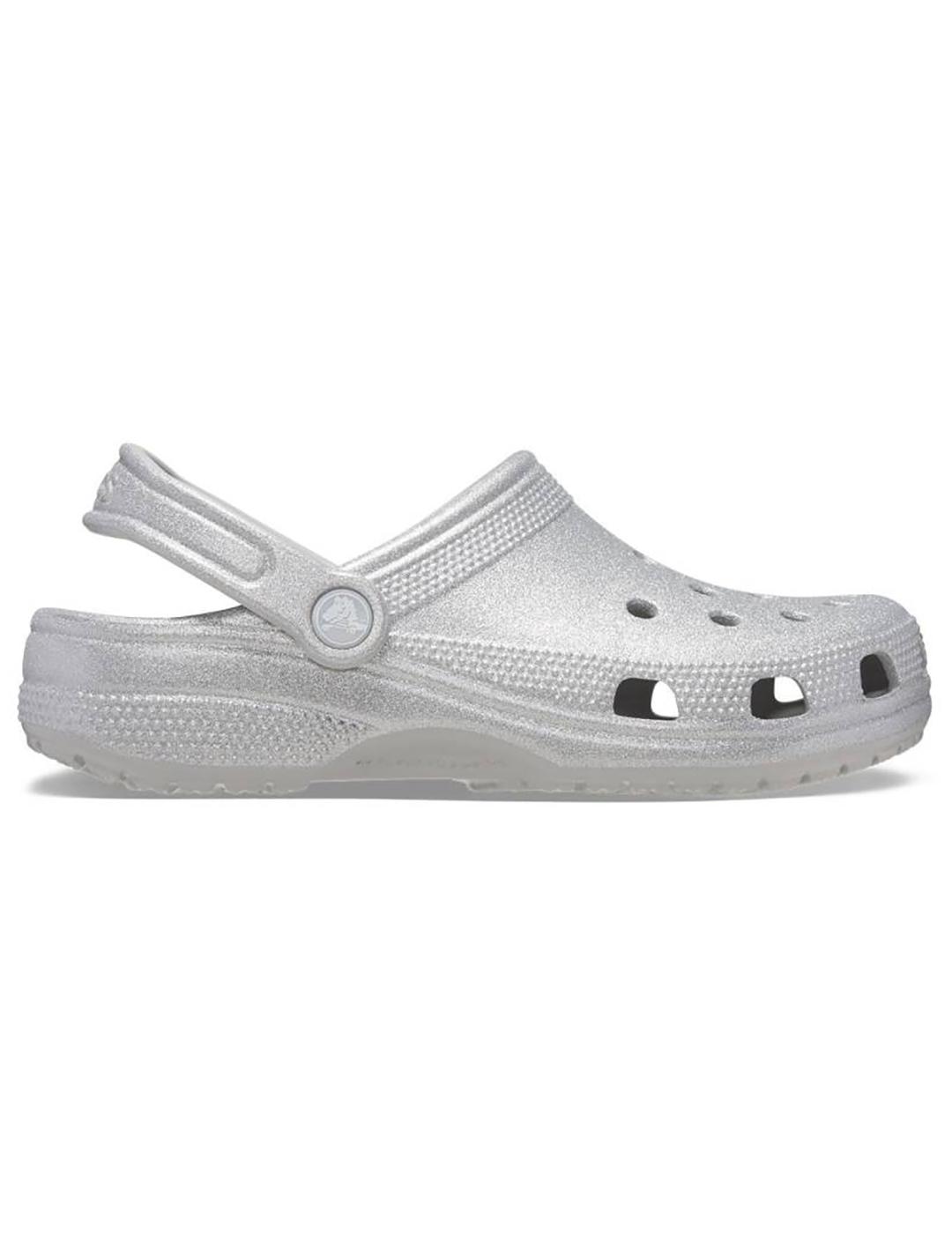 Zuecos Crocs Classic Glitter Clog plata de mujer