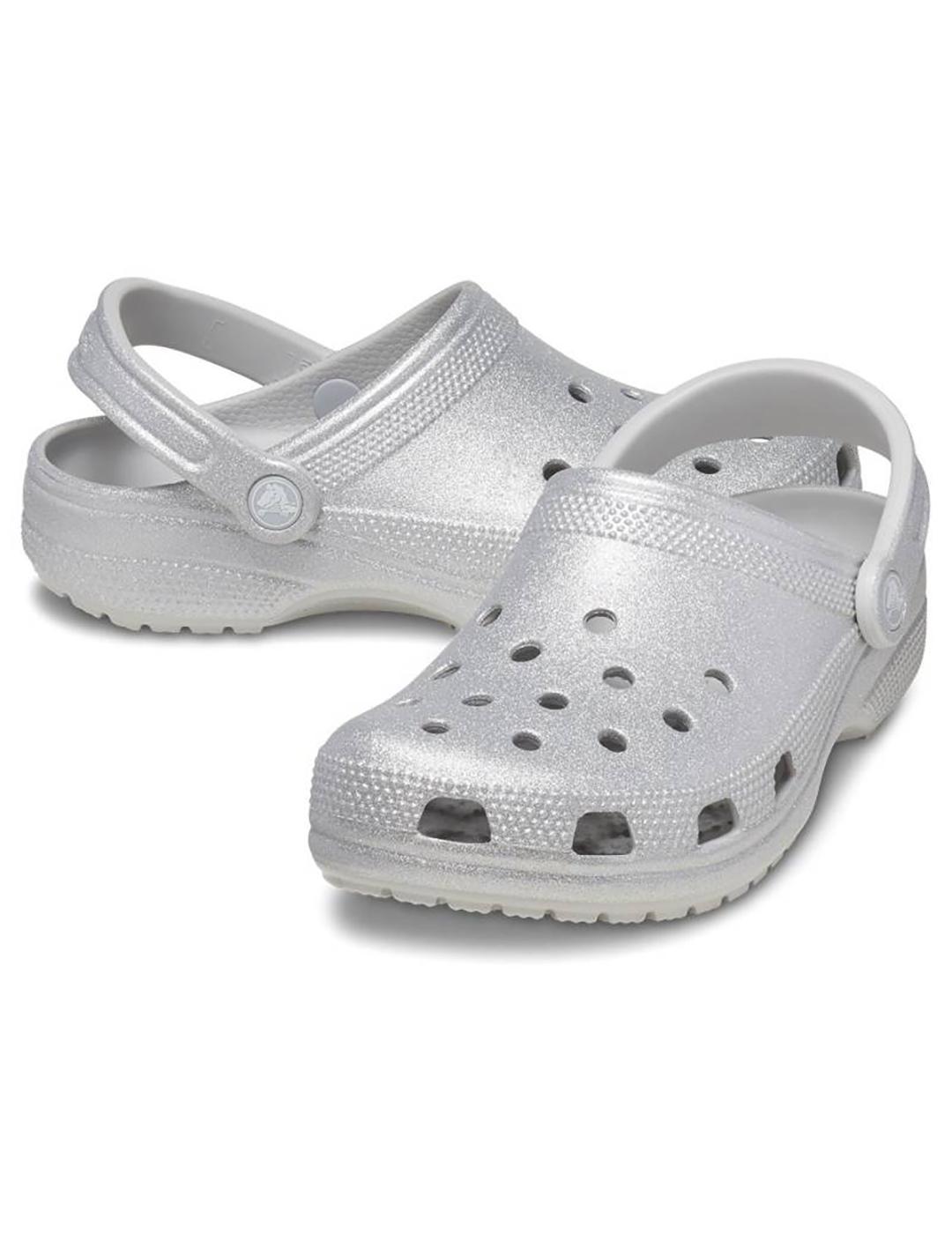 Zuecos Crocs Classic Glitter Clog plata de mujer