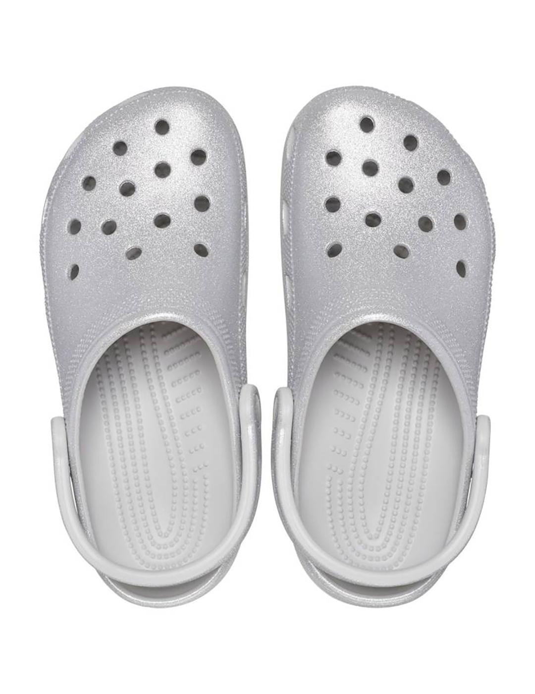 Zuecos Crocs Classic Glitter Clog plata de mujer