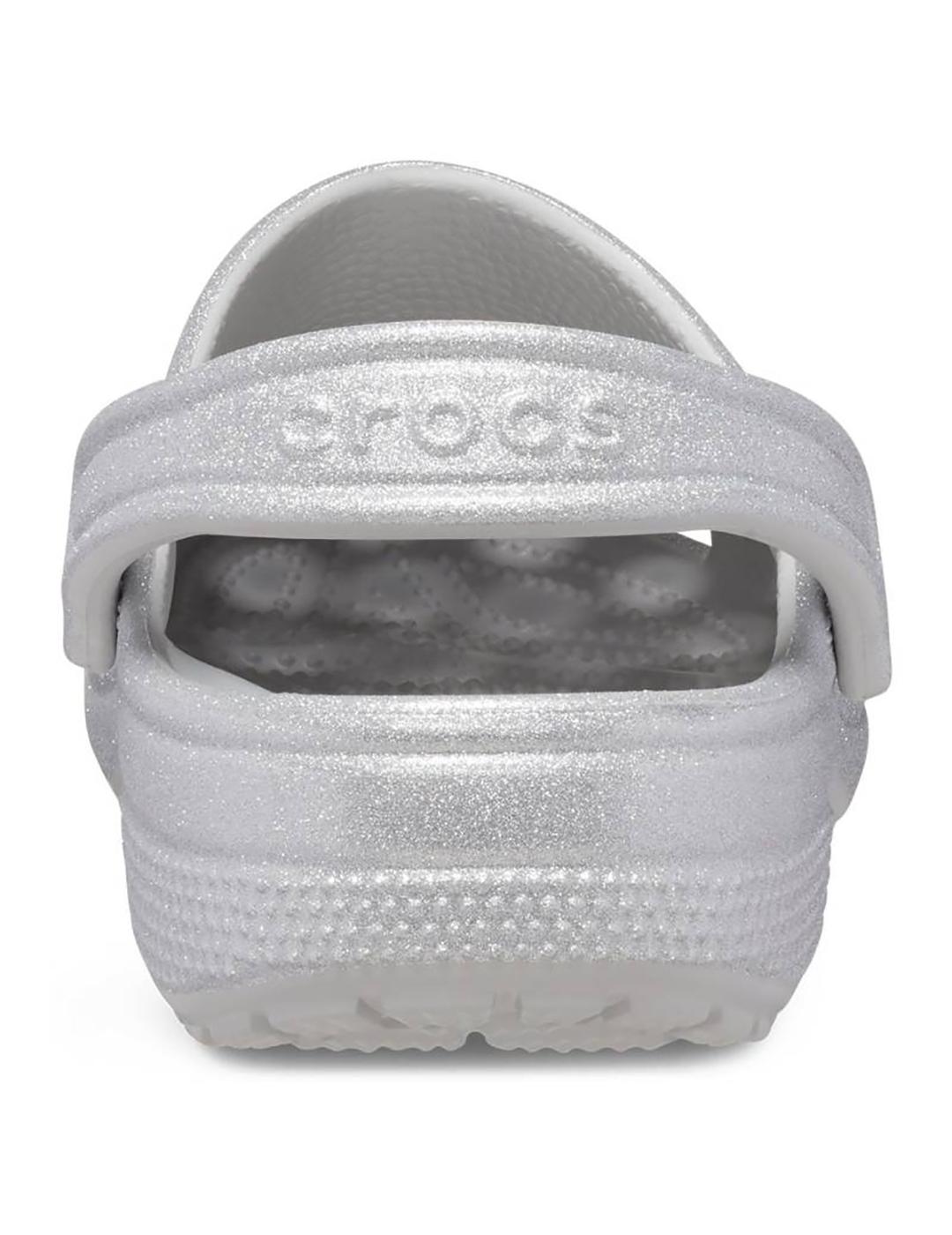 Zuecos Crocs Classic Glitter Clog plata de mujer