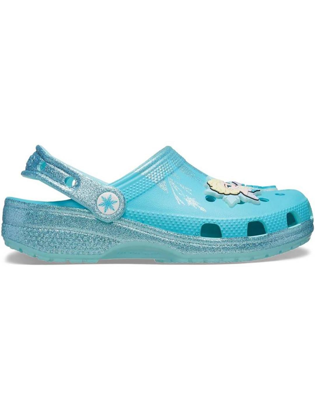 Zuecos Crocs Frozen Elsa Classic Clog azules de niña