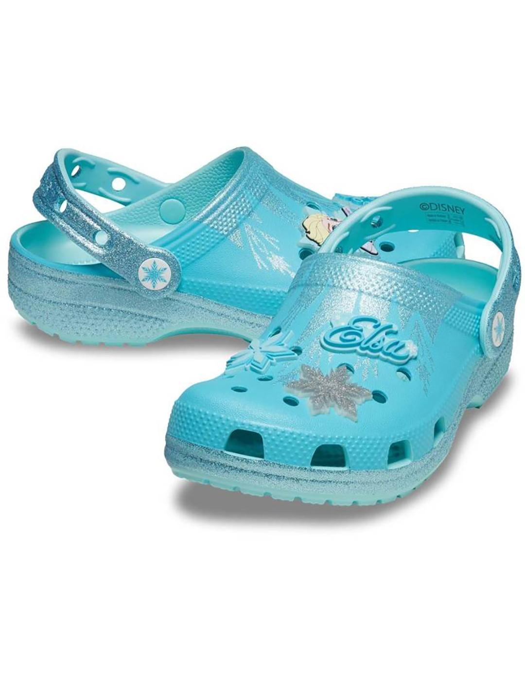 Zuecos Crocs Frozen Elsa Classic Clog azules de niña