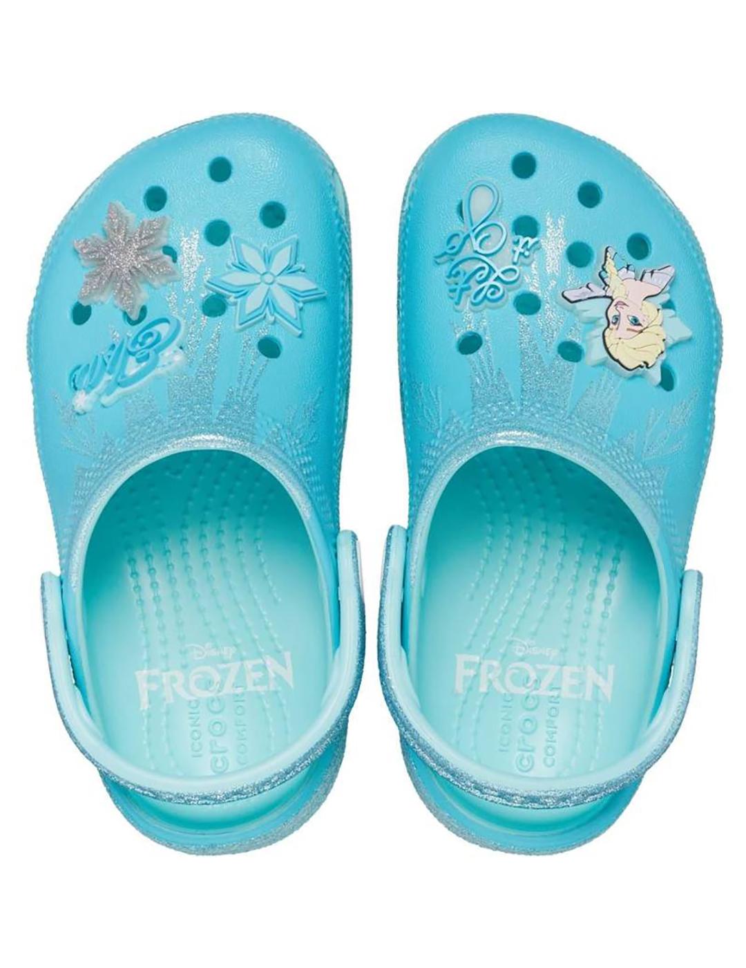 Zuecos Crocs Frozen Elsa Classic Clog azules de niña