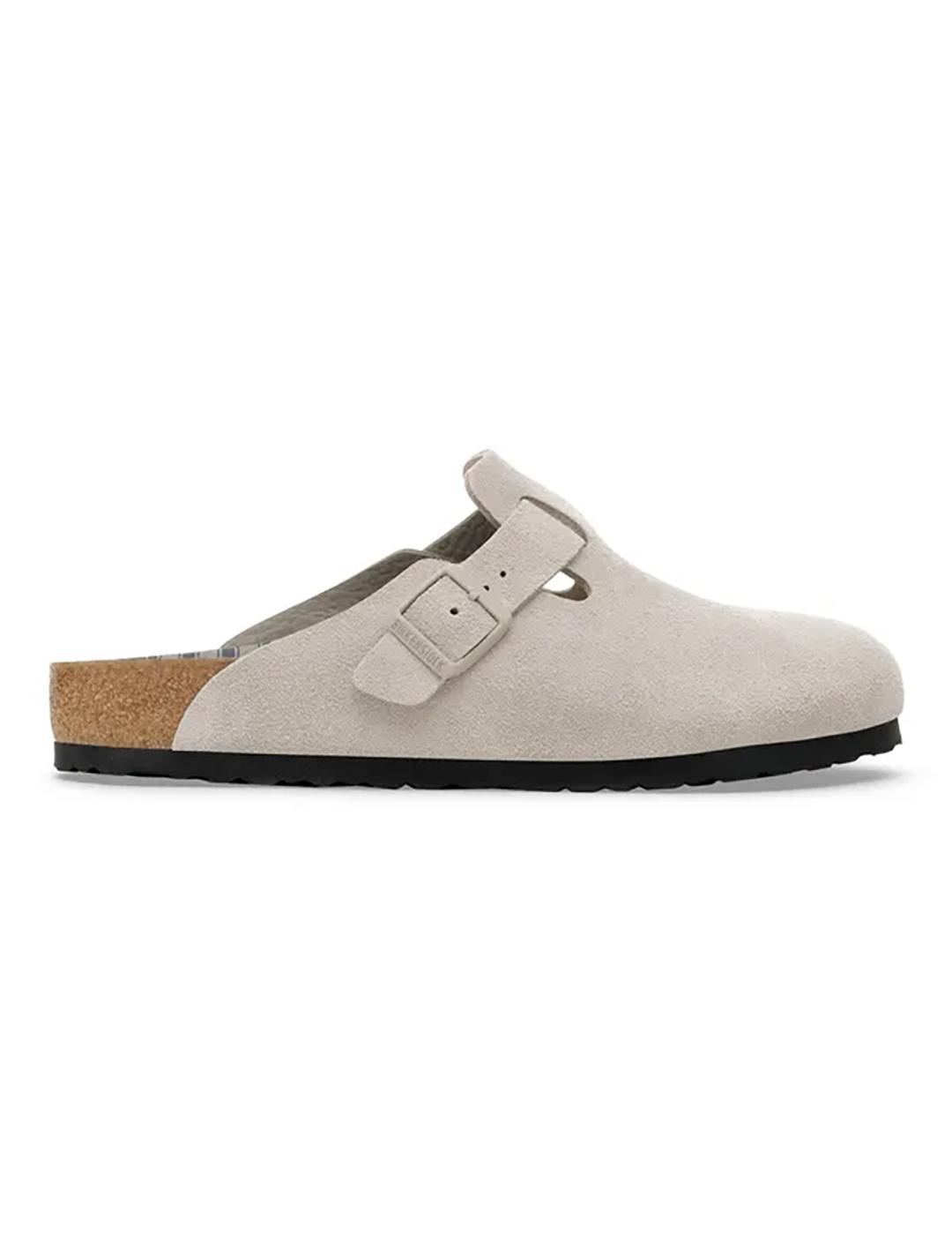 Zuecos Birkenstock Boston ante gris claro de hombre