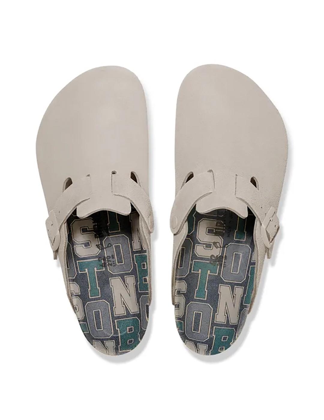 Zuecos Birkenstock Boston ante gris claro de hombre