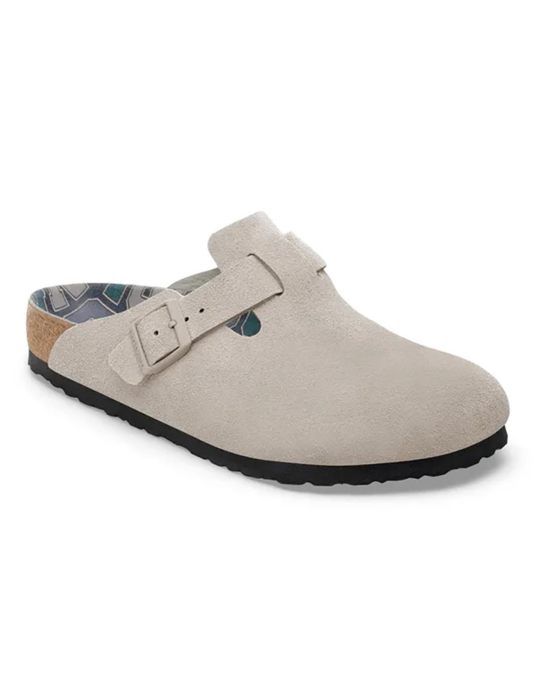 Zuecos Birkenstock Boston ante gris claro de hombre