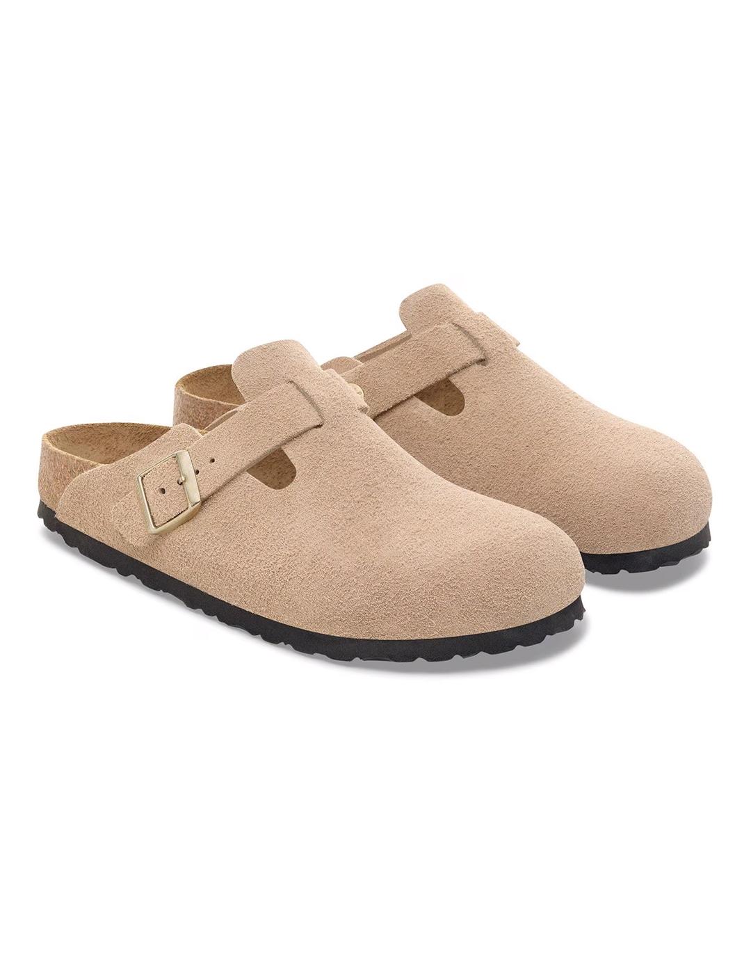 Zuecos Birkenstock Boston beige ante de mujer