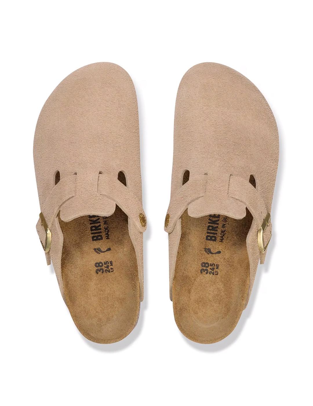 Zuecos Birkenstock Boston beige ante de mujer