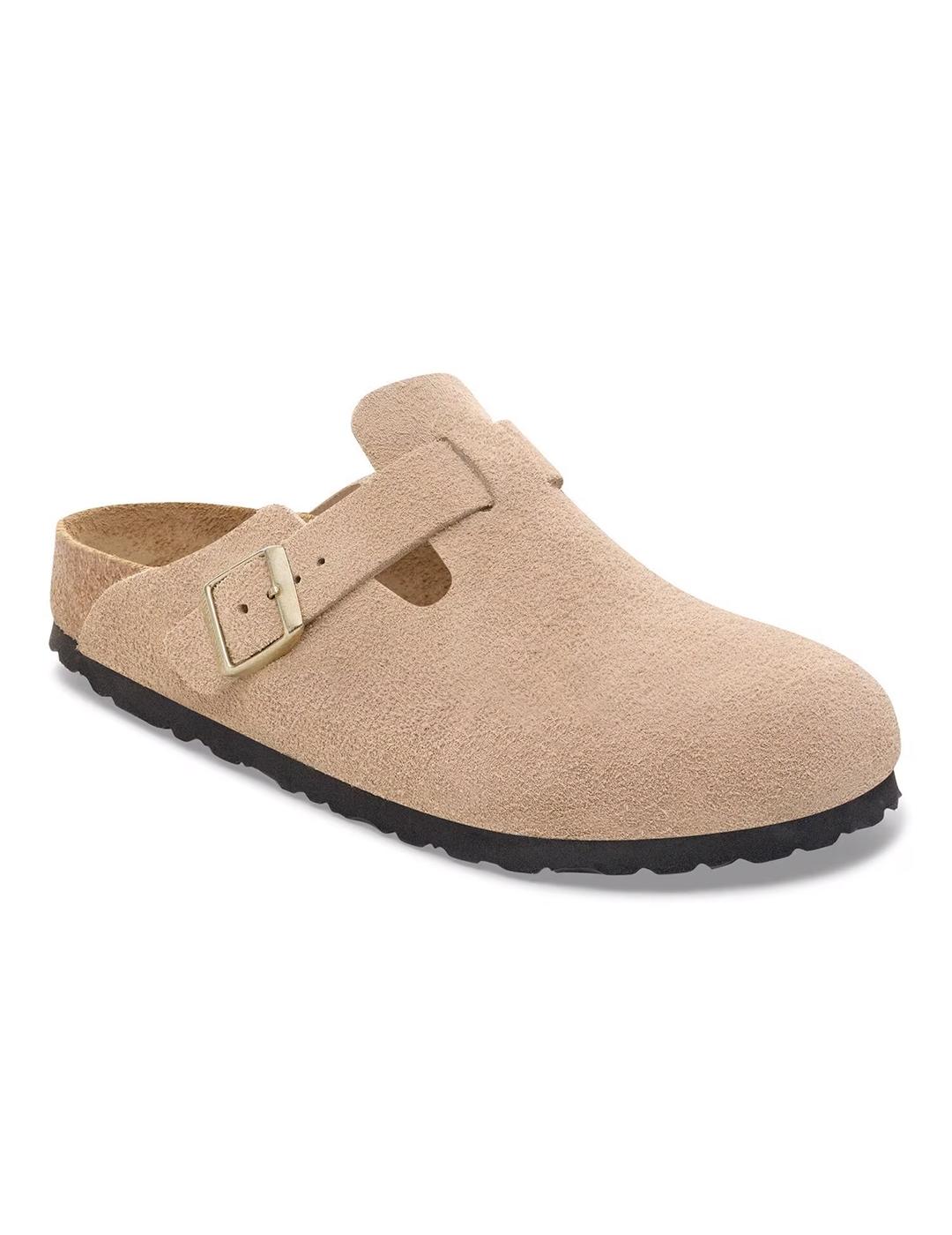Zuecos Birkenstock Boston beige ante de mujer