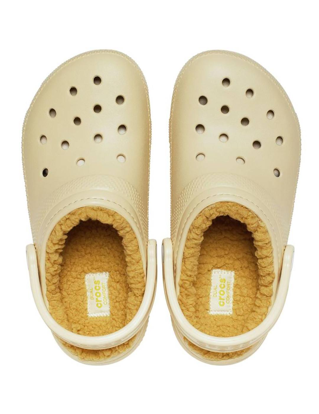 Zuecos Crocs Classic Lined Clog con pelo amarillas de mujer