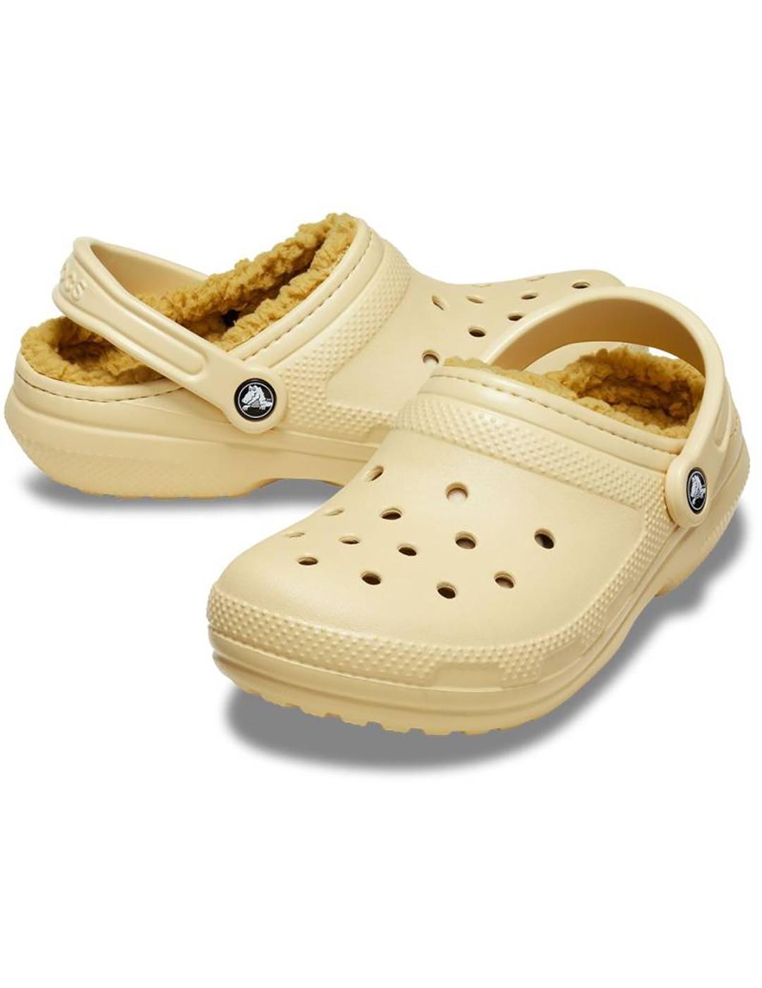 Zuecos Crocs Classic Lined Clog con pelo amarillas de mujer