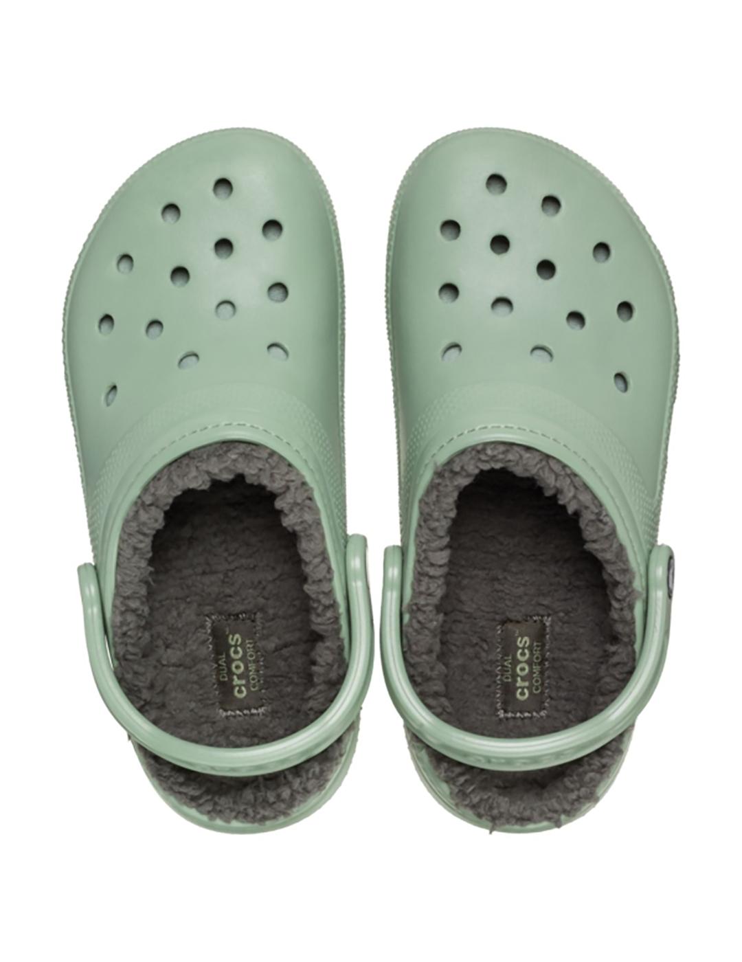 Zuecos Crocs Classic Lined Clog con pelo verde de hombre y mujer