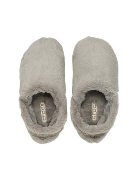 Zuecos Crocs Classic Unfurgettable grises con pelo de mujer