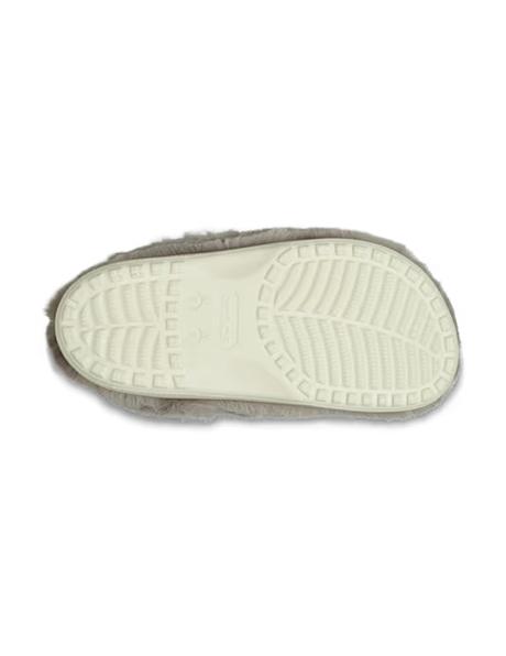 Zuecos Crocs Classic Unfurgettable grises con pelo de mujer