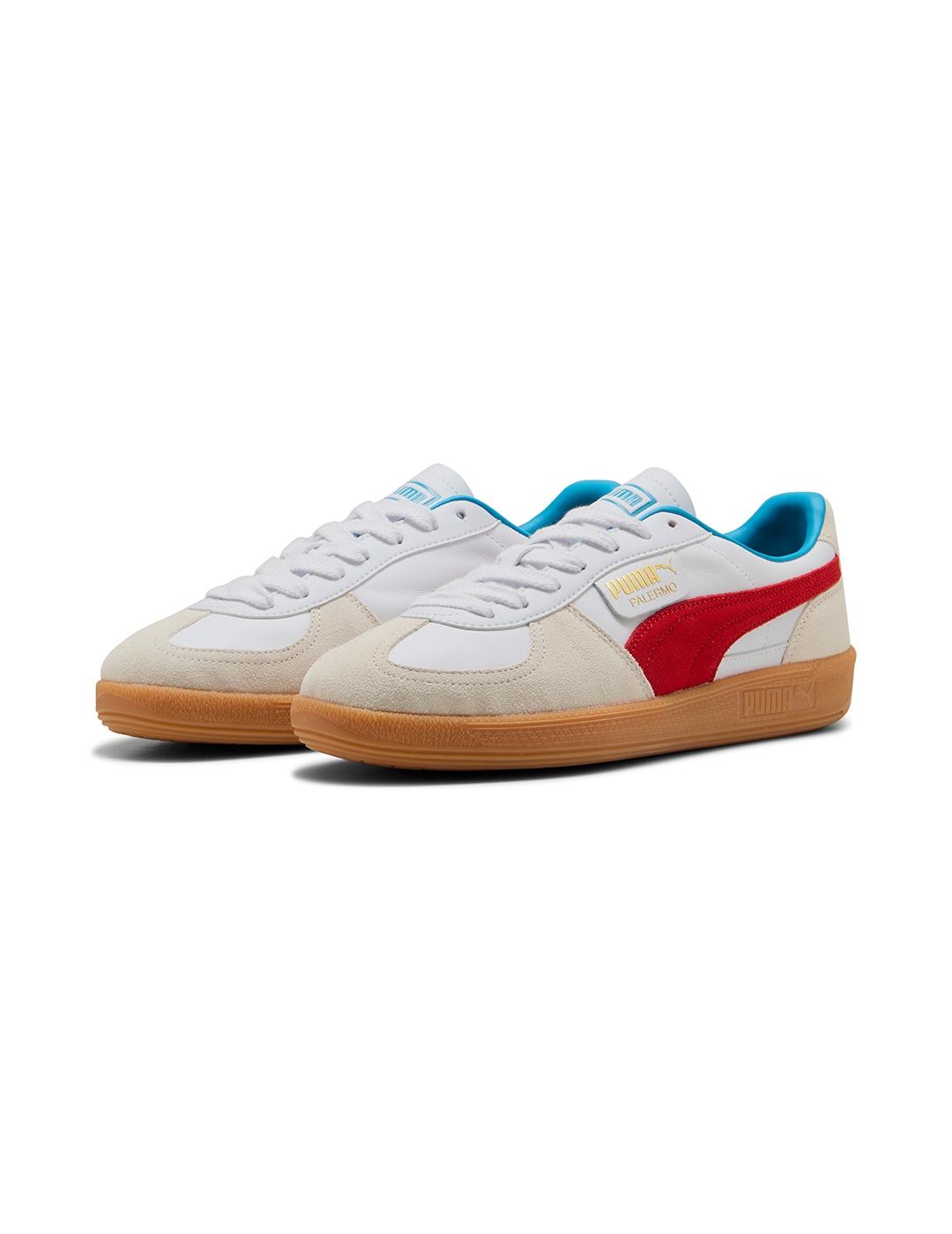 Zapatillas Puma Palermo piel blanca roja de hombre